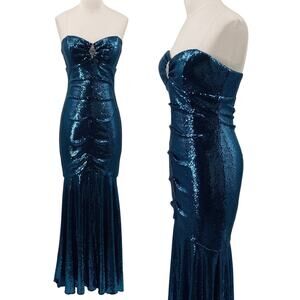 Vintage Y2k Xscape Sequin Prom Gown Strapless Embellished Sweetheart Mermaid 4